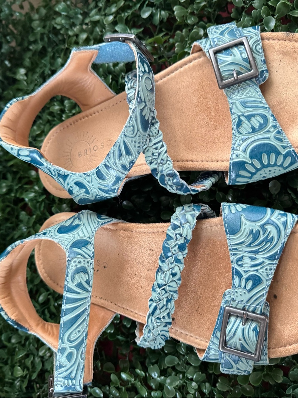 Women's Blue Patterned Braided-Strap Sandals
